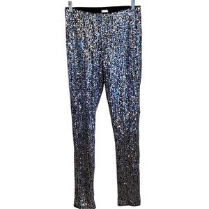 Festive Silver sequin legging statement party pants Glam